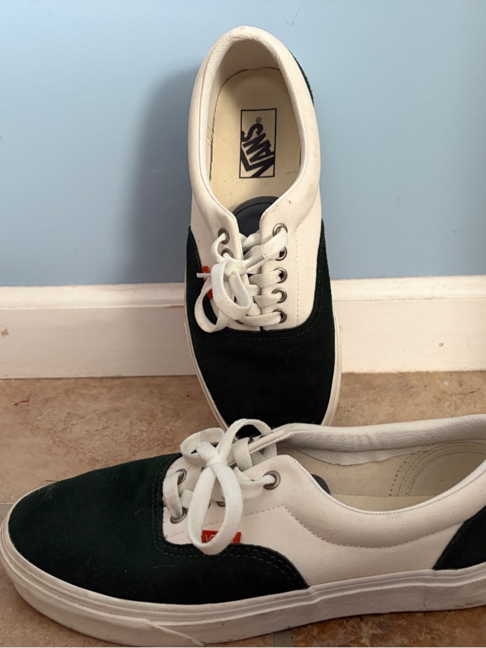 Vans Green and White Low Top Sneakers with Green Suede Toe unisex